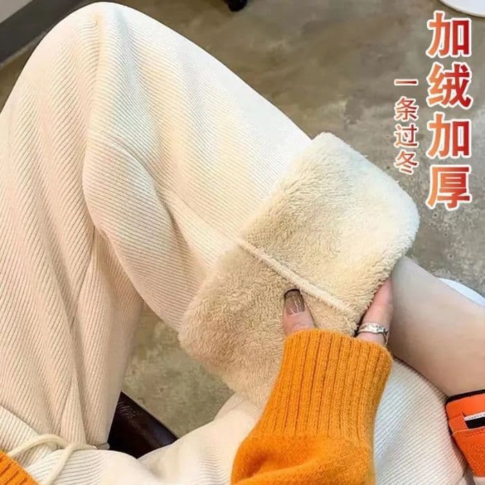 복잡한 북극 플러시 부츠컷 바지 여성 가을 겨울철 털이 있는 바지 2026 새로운 동북 면 바지 여성 두꺼운 따뜻한 바지 상세 이미지 18