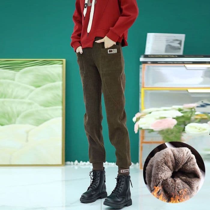 복잡한 양 타조 울 털이 있고 두꺼운 할란 캐주얼 바지 무 바지 여성 2026 가을 겨울 폭발 조거 외출용 웨이 바지 상세 이미지 15