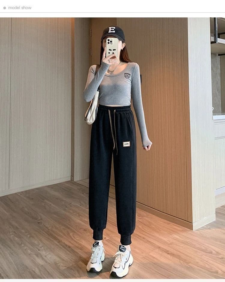 후아 면 복합 진짜 슈퍼 조거 여성 털이 있는 가을 겨울철 새로운 폭발 외국 가스 슬림해 보이는 캐주얼 할란 웨이 바지 상세 이미지 12
