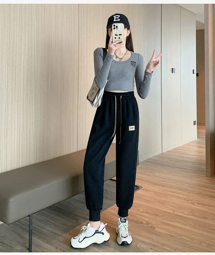 후아 면 복합 진짜 슈퍼 조거 여성 털이 있는 가을 겨울철 새로운 폭발 외국 가스 슬림해 보이는 캐주얼 할란 웨이 바지 상세 이미지 13