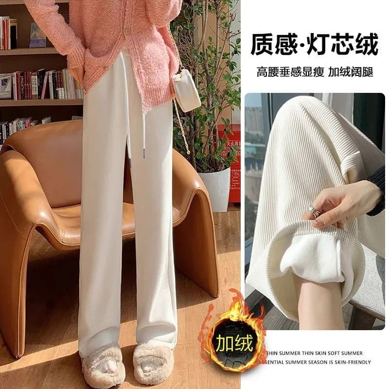 복잡한 진짜 슈퍼 흔들어서 새로운 코듀로이 좁은 에디션 와이드 레깅스 바지 가을 겨울 털이 있는 하이웨이스트 도루 센스 루즈핏 긴 바지 상세 이미지 3