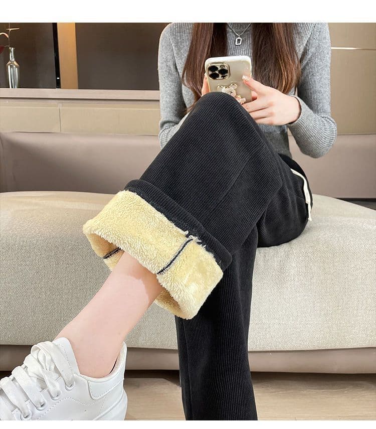 복잡한 북극 플러시 와이드 레깅스 바지 봄 가을 새로운 도루 센스 루즈핏 편안함 겨울 털이 있는 캐주얼 스트레이트 팬츠 상세 이미지 21