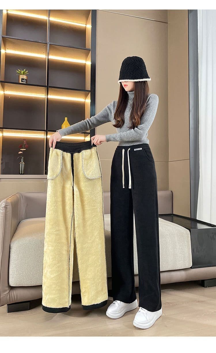 복잡한 북극 플러시 와이드 레깅스 바지 봄 가을 새로운 도루 센스 루즈핏 편안함 겨울 털이 있는 캐주얼 스트레이트 팬츠 상세 이미지 30