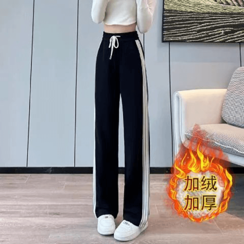 유럽 면 벨벳 복합 마이크로 플레어 바지 가을 겨울 긴 바지 털이 있는 루즈핏 와이드 레그 팬츠 도루 센스 9 포인트 캐주얼 바지 트렌디 이미지 4
