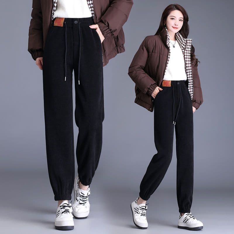 복잡한 북극 플러시 할란 웨이 바지 아이들 가을 겨울철 외출용 보온 다용도 루즈핏 슬림해 보이는 조거 캐주얼 바지 이미지 3
