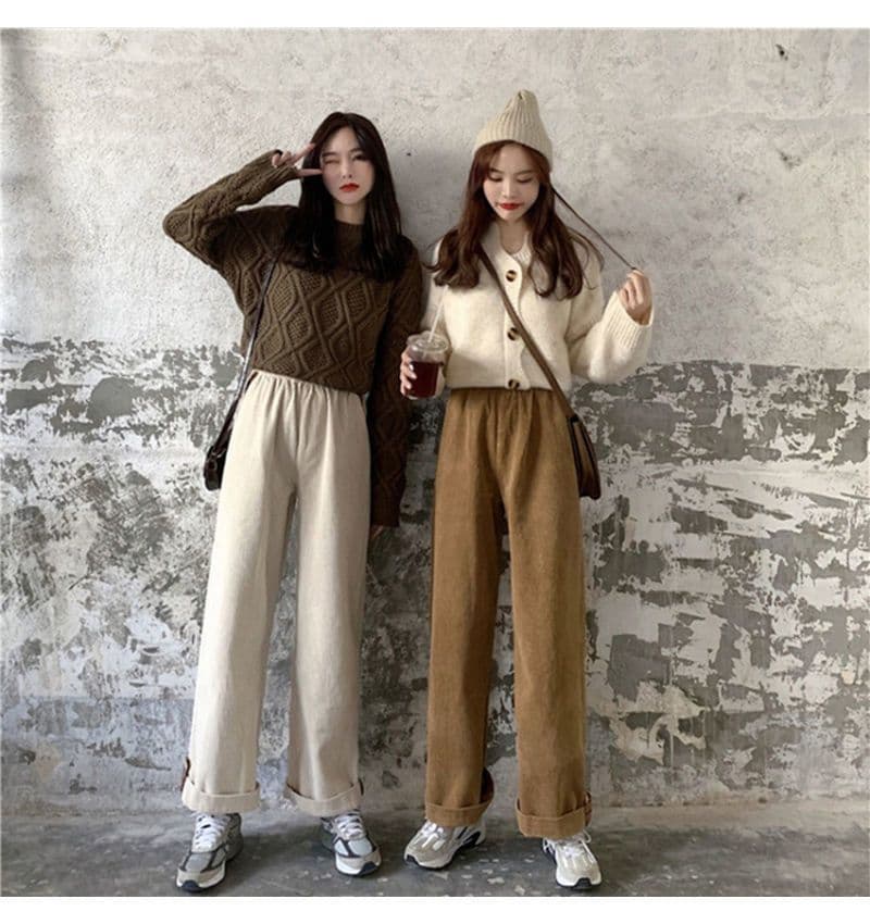 윅 복합 아메리칸 레트로 체크무늬 뒤집다 측면 캐주얼 바지 여성 가을 루즈핏 스트레이트 넓은 다리 운동 롱 바지 상세 이미지 16
