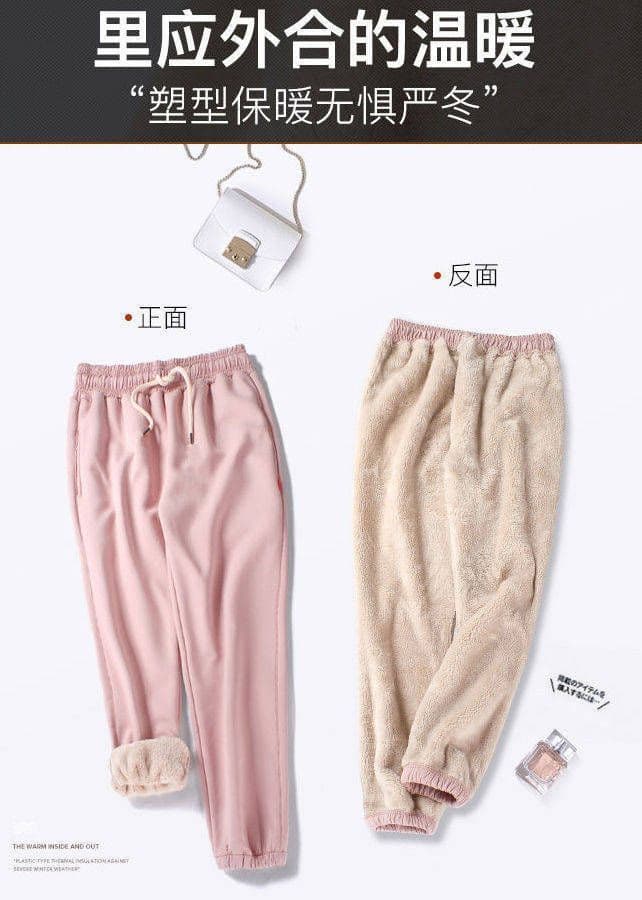 바지 아이들 겨울 털이 있는 여성 외출용 조거 스트라이프 운동 바지 루즈핏 외출용 두꺼운 캐주얼 바지 보온 웨이 바지 상세 이미지 8