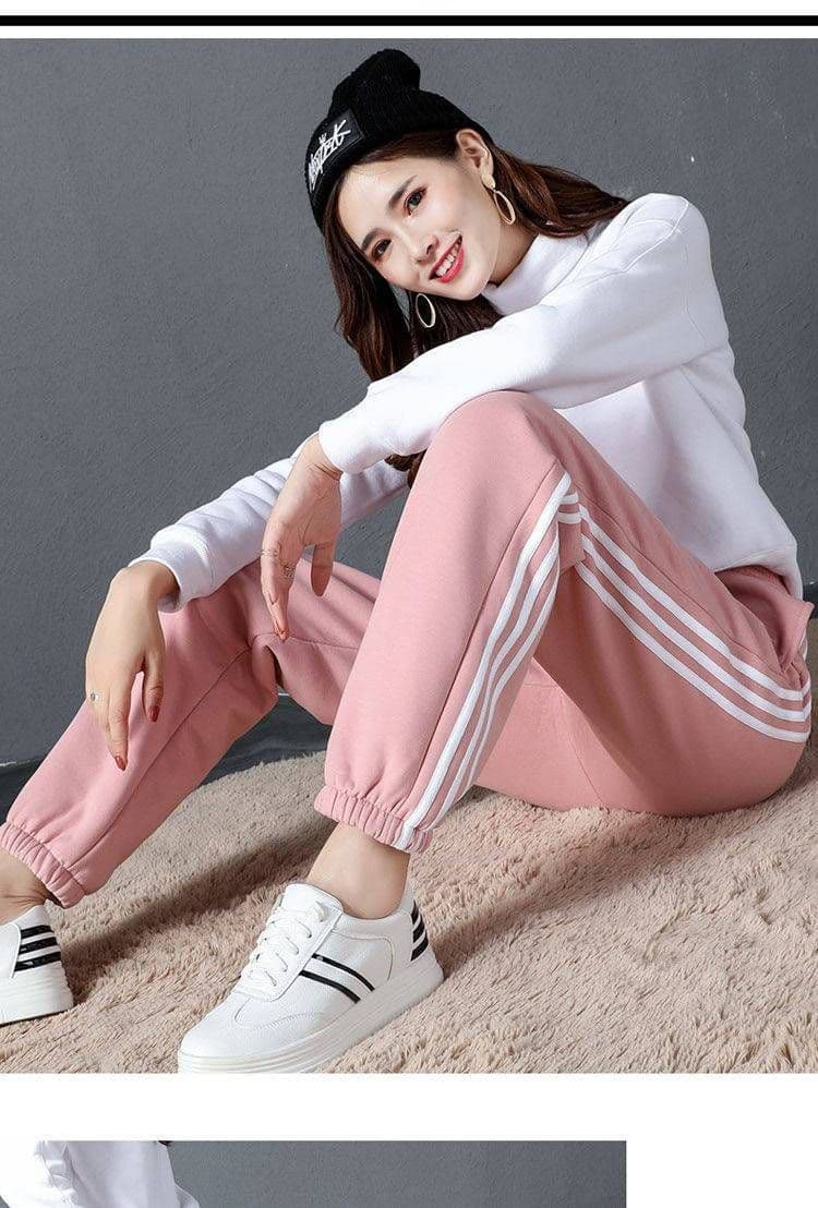 바지 아이들 겨울 털이 있는 여성 외출용 조거 스트라이프 운동 바지 루즈핏 외출용 두꺼운 캐주얼 바지 보온 웨이 바지 상세 이미지 10