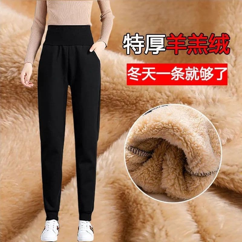 원본 허리 머리 복합 북극 플러시 털이 있는 여성 루즈핏 조거 가을 겨울철 높은 허리 바지 두꺼운 웨이 바지 외출용 바지 이미지 3