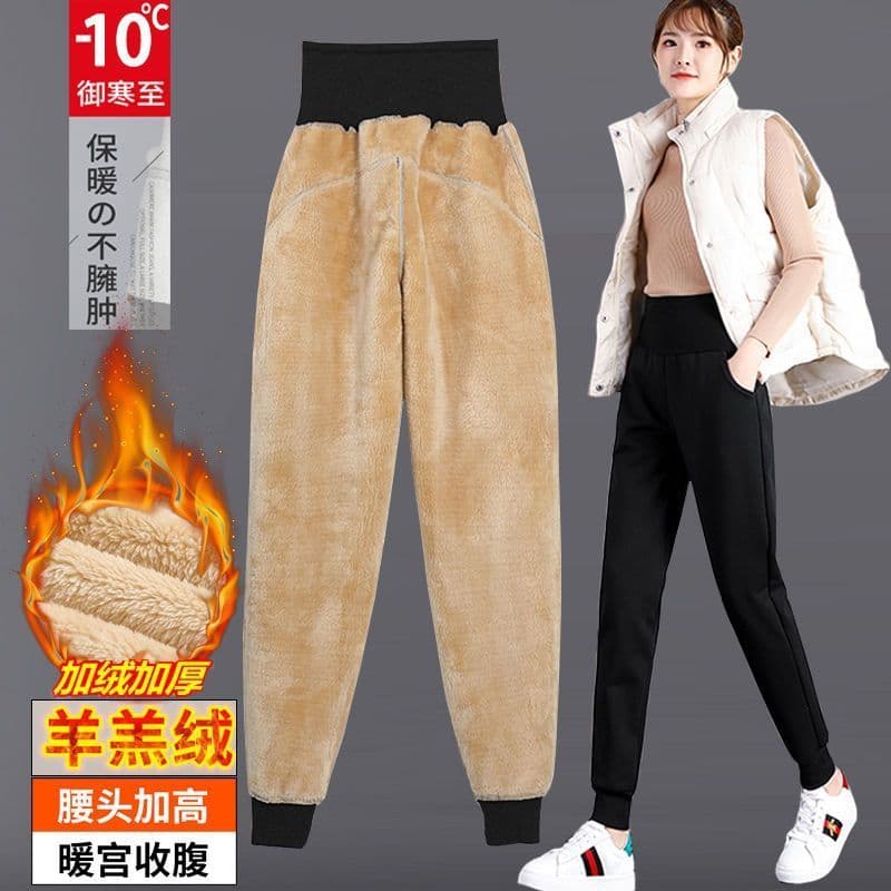 원본 허리 머리 복합 북극 플러시 털이 있는 여성 루즈핏 조거 가을 겨울철 높은 허리 바지 두꺼운 웨이 바지 외출용 바지 상세 이미지 4