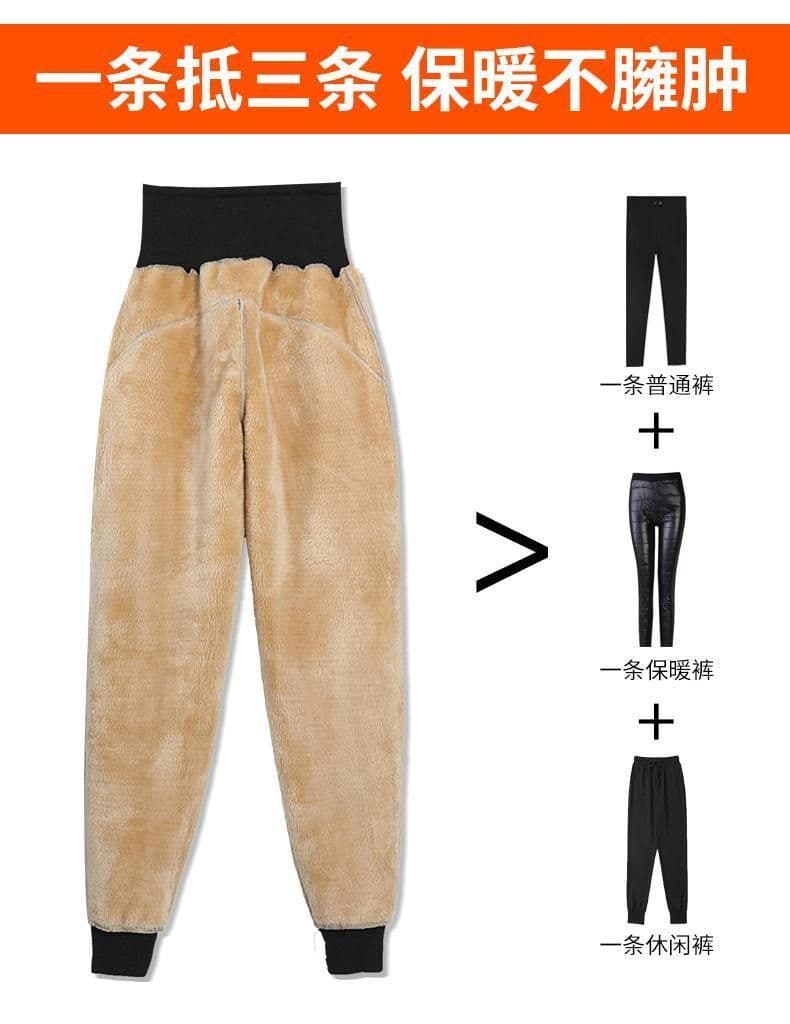 원본 허리 머리 복합 북극 플러시 털이 있는 여성 루즈핏 조거 가을 겨울철 높은 허리 바지 두꺼운 웨이 바지 외출용 바지 상세 이미지 11