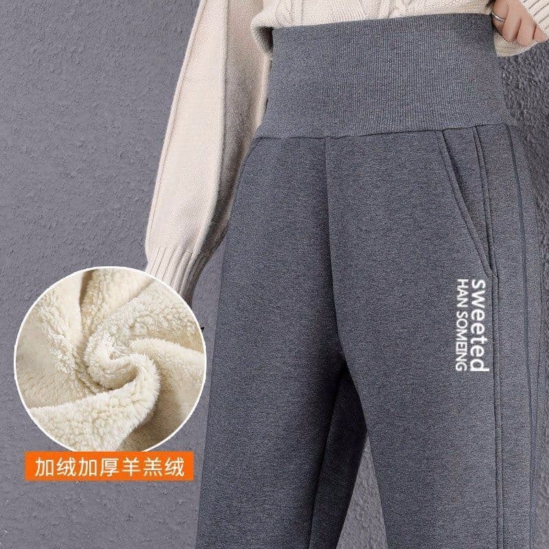 복잡한 북극 플러시 여성 가을 겨울철 두꺼운 보온 외출용 하이웨이스트 면 바지 루즈핏 캐주얼 웨이 바지 털이 있는 운동 바지 상세 이미지 4