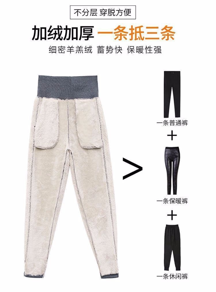 복잡한 북극 플러시 여성 가을 겨울철 두꺼운 보온 외출용 하이웨이스트 면 바지 루즈핏 캐주얼 웨이 바지 털이 있는 운동 바지 상세 이미지 12
