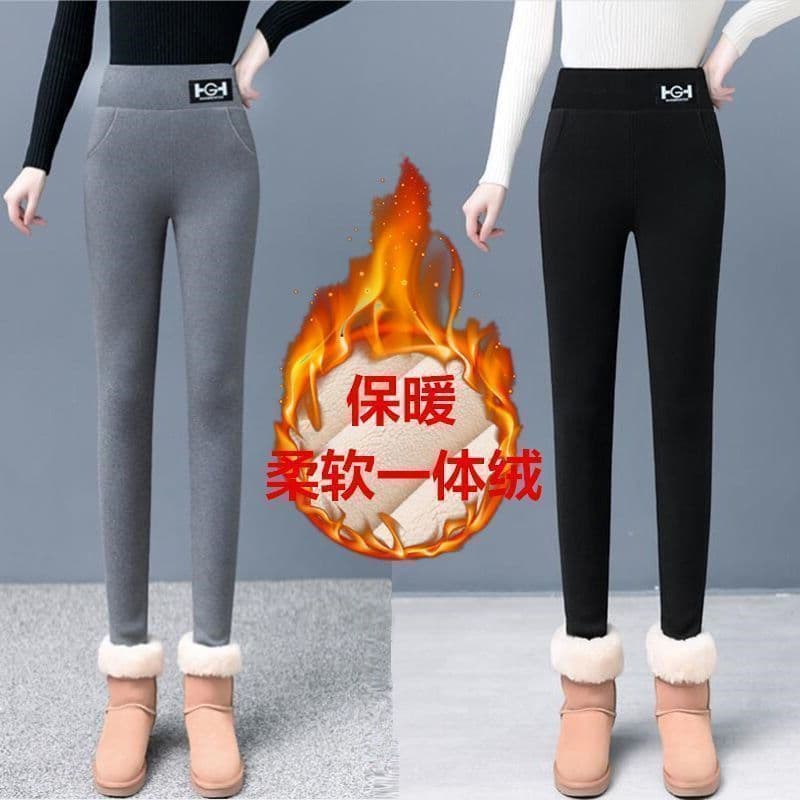 복합 북극 플러시 가을 겨울철 털이 있고 두꺼운 레깅스 여성 외출용 높은 허리 바지 따뜻한 바지 방한 바지 이미지 2