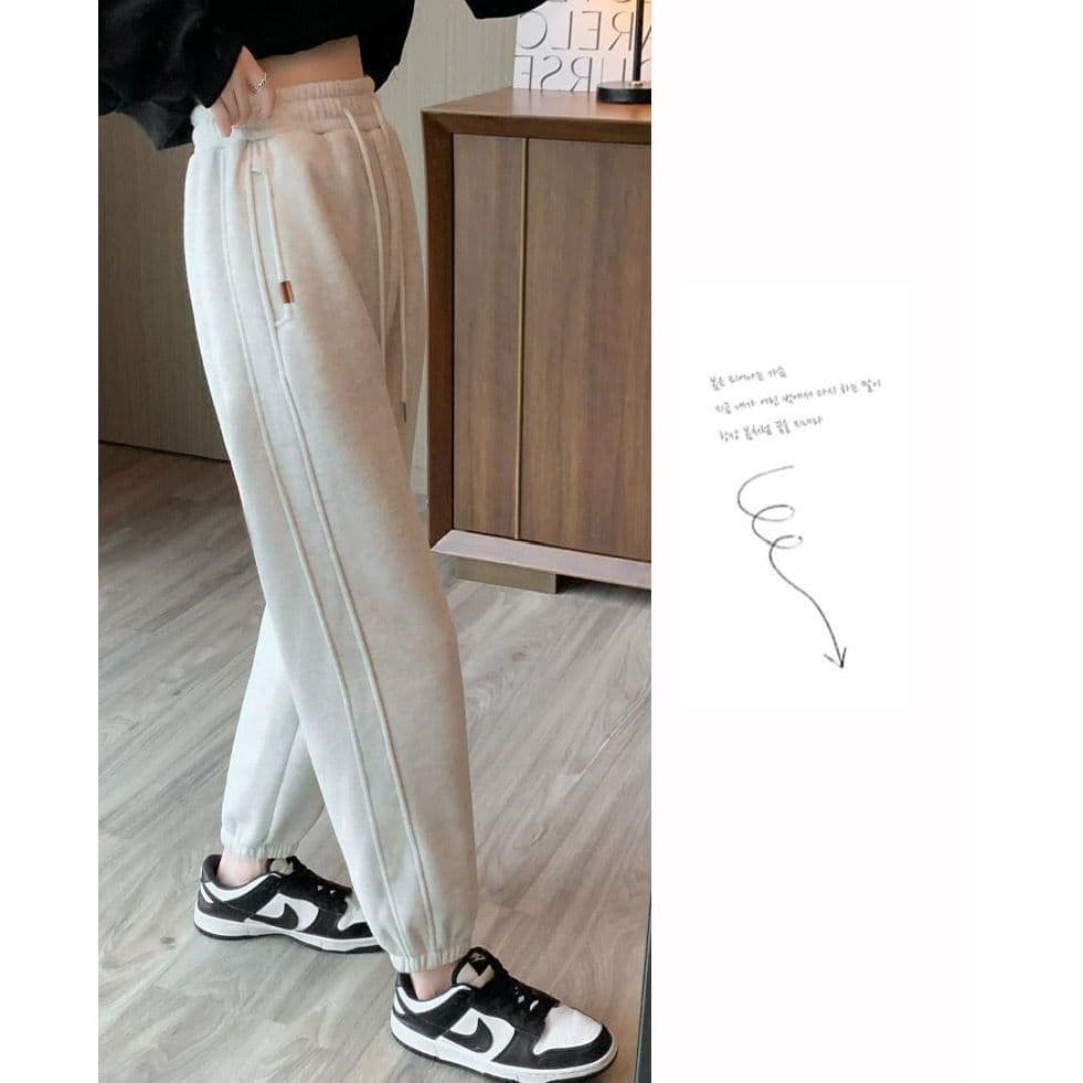 후아 면 복합 진짜 슈퍼 슈퍼 화재 새로운 루즈핏 조거 하렘 바지 봄 가을 캐주얼 바지 겨울 털이 있는 웨이 바지 여성 이미지 3