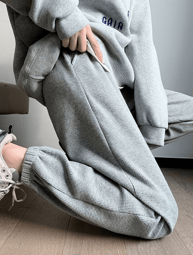 봄 여름 후아 남편 그리드 루즈핏 랜턴 하이웨이스트 여성 조거 웨이 바지 캐주얼 빅 사이즈 긴 바지 펌프 로프 운동 바지 맞춤 이미지 3