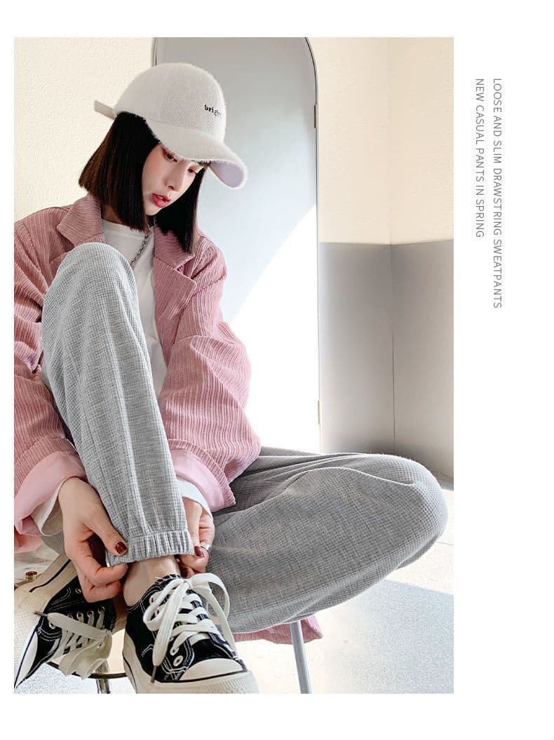 회색 운동 바지 여성 봄 가을 얇은 스타일 루즈핏 조거 후아 남편 그리드 웨이 바지 2026 새로운 가을 겨울철 캐주얼 바지 상세 이미지 19
