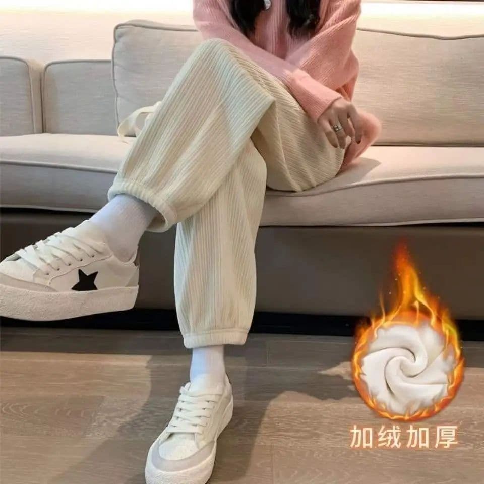 셰닐 화이트 운동 바지 여성 봄 가을 얇은 스타일 2026 새로운 웨이 바지 코듀로이 조거 랜턴 바지
