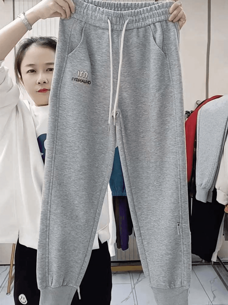 원본 후아 면 이후 주머니 털이 있고 두꺼운 캐주얼 웨이 바지 여성 겨울 루즈핏 조거 하렘 바지 하이웨이스트 이미지 3