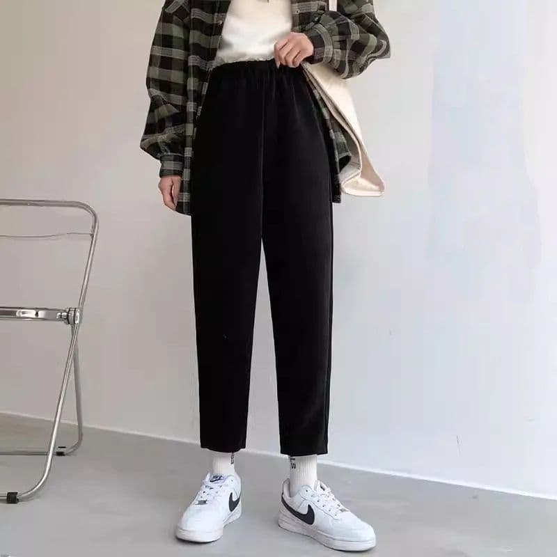 화이트 할머니 바지 여성 가을 겨울 털이 있고 두꺼운 셰닐 코듀로이 무 바지 루즈핏 캐주얼 9 포인트 하렘 바지 이미지 4