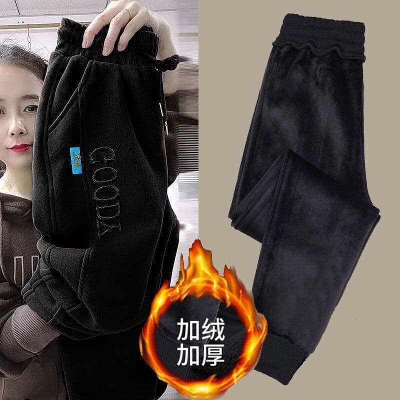 조거 운동 바지 봄 가을 겨울 2026 새로운 회색 바지 여성 캐주얼 작은 발 웨이 바지 할란 털이 있고 두꺼운 이미지 3