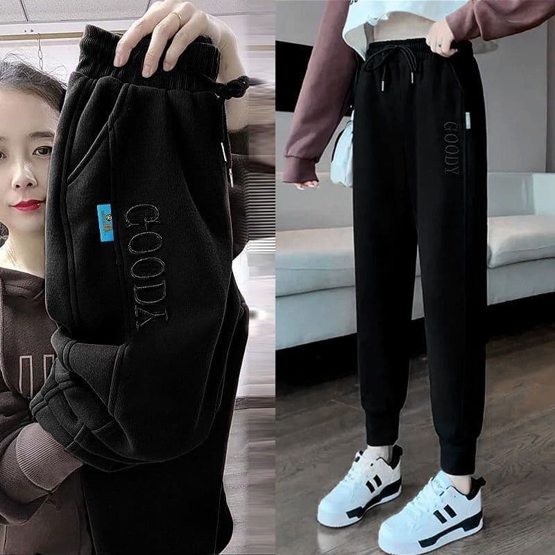조거 운동 바지 봄 가을 겨울 2026 새로운 회색 바지 여성 캐주얼 작은 발 웨이 바지 할란 털이 있고 두꺼운 이미지 2
