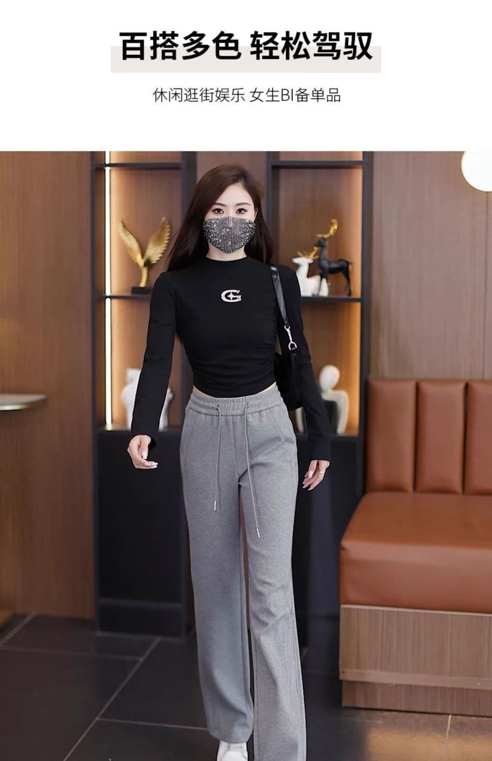 슈퍼 화재 회색 운동 바지 여성 가을 겨울 새로운 폭발 웨이 바지 여성 허리밴드 루즈핏 좁은 에디션 넓은 다리 스트레이트 팬츠 상세 이미지 9