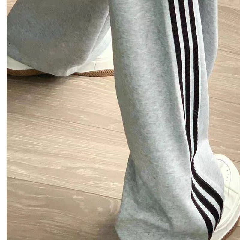 순수한 Mianhua 면 슈퍼 화재 스트라이프 웨이 바지 여성 가을 겨울 새로운 트리플 바 넓은 다리 스트레이트 캐주얼 루즈핏 운동 바지 이미지 4