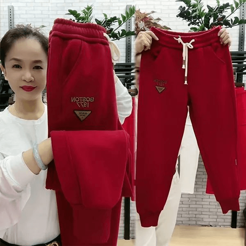 유럽 상품 겨울 새로운 캐주얼 바지 여성 루즈핏 슬림해 보이는 하렘 바지 하이웨이스트 자수 다용도 웨이 바지 조거 운동 바지 이미지 4