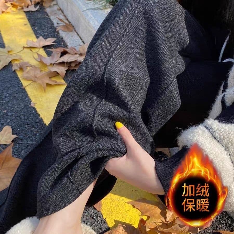 헤링본 곡물 와이드 레깅스 바지 2026 새로운 가을 겨울철 털이 있는 오래된 돈 바람 모직 스트레이트 운동 캐주얼 웨이 바지 상세 이미지 6