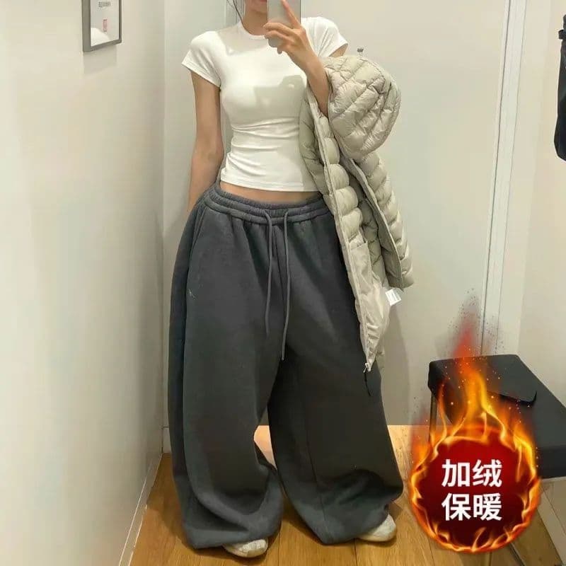 2026 년 가을 새로운 레트로 아메리칸 느긋한 바람 자수 루즈핏 패치워크 넓은 다리 캐주얼 춤추기 웨이 바지 여성 트렌디