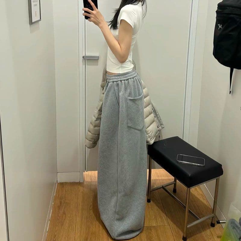 2026 년 가을 새로운 레트로 아메리칸 느긋한 바람 자수 루즈핏 패치워크 넓은 다리 캐주얼 춤추기 웨이 바지 여성 트렌디 상세 이미지 8