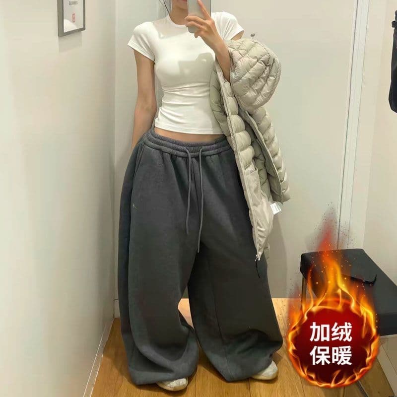 2026 년 가을 새로운 레트로 아메리칸 느긋한 바람 자수 루즈핏 패치워크 넓은 다리 캐주얼 춤추기 웨이 바지 여성 트렌디 상세 이미지 11