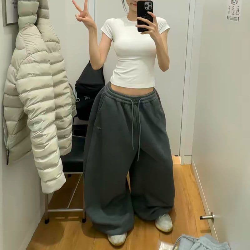 2026 년 가을 새로운 레트로 아메리칸 느긋한 바람 자수 루즈핏 패치워크 넓은 다리 캐주얼 춤추기 웨이 바지 여성 트렌디 상세 이미지 13