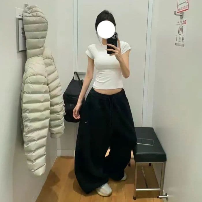 2026 년 가을 새로운 레트로 아메리칸 느긋한 바람 자수 루즈핏 패치워크 넓은 다리 캐주얼 춤추기 웨이 바지 여성 트렌디 상세 이미지 21