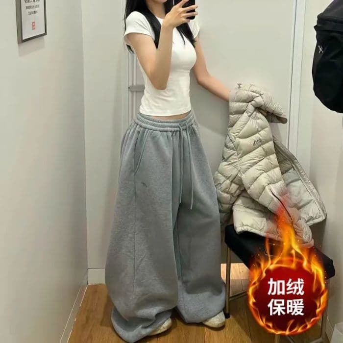 2026 년 가을 새로운 레트로 아메리칸 느긋한 바람 자수 루즈핏 패치워크 넓은 다리 캐주얼 춤추기 웨이 바지 여성 트렌디 상세 이미지 26