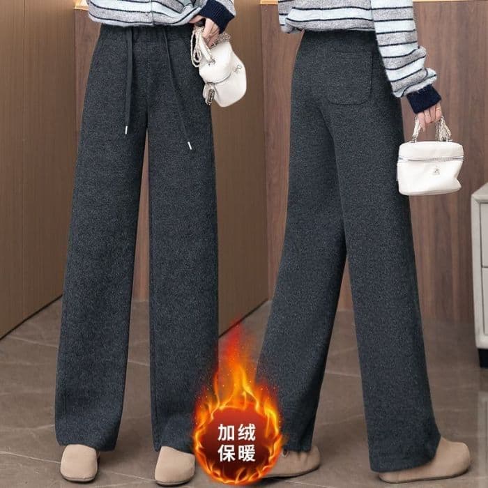 양모 두꺼운 모통이 칼 바지 여성 겨울 2026 새로운 허리밴드 루즈핏 모직 캐주얼 바지 와이드 레그 팬츠 낫 바지 상세 이미지 17