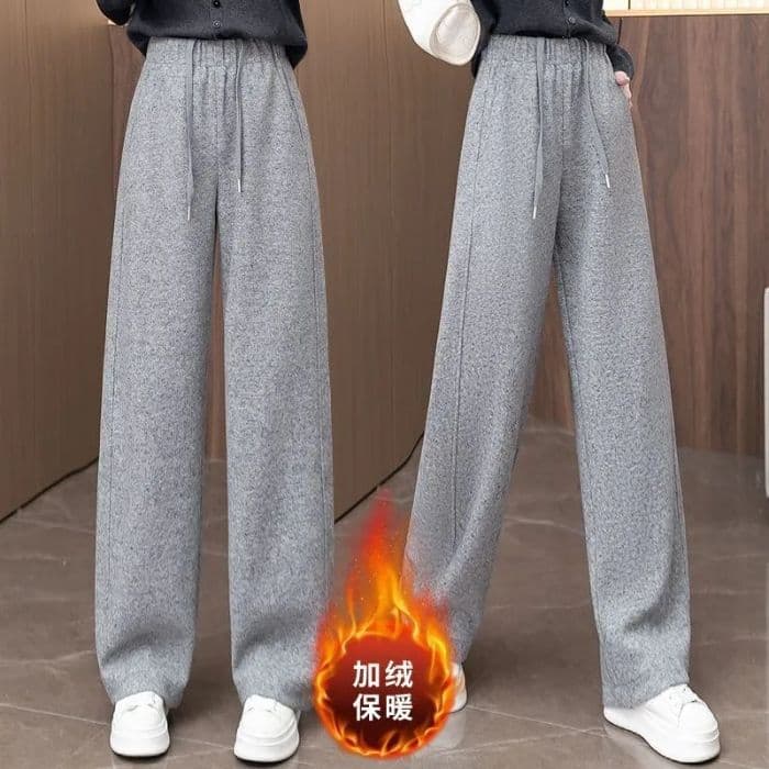 양모 두꺼운 모통이 칼 바지 여성 겨울 2026 새로운 허리밴드 루즈핏 모직 캐주얼 바지 와이드 레그 팬츠 낫 바지 상세 이미지 18