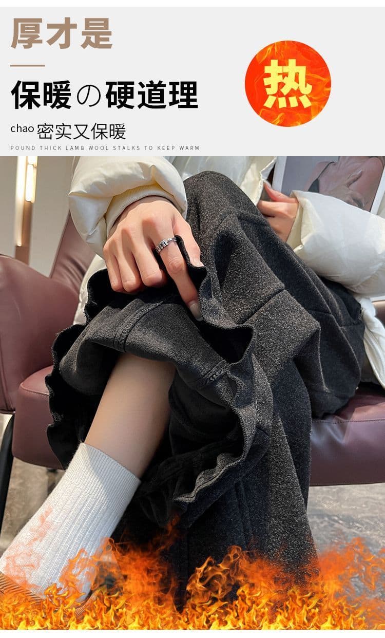 2026 털이 있는 와이드 레그 팬츠 가을 겨울철 보온 스트레이트 팬츠 두꺼운 바나나 바지 루즈핏 캐주얼 바지 레이스 웨이 바지 여성 상세 이미지 1