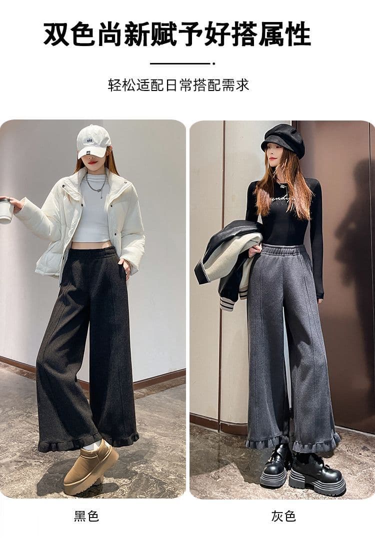 2026 털이 있는 와이드 레그 팬츠 가을 겨울철 보온 스트레이트 팬츠 두꺼운 바나나 바지 루즈핏 캐주얼 바지 레이스 웨이 바지 여성 상세 이미지 21