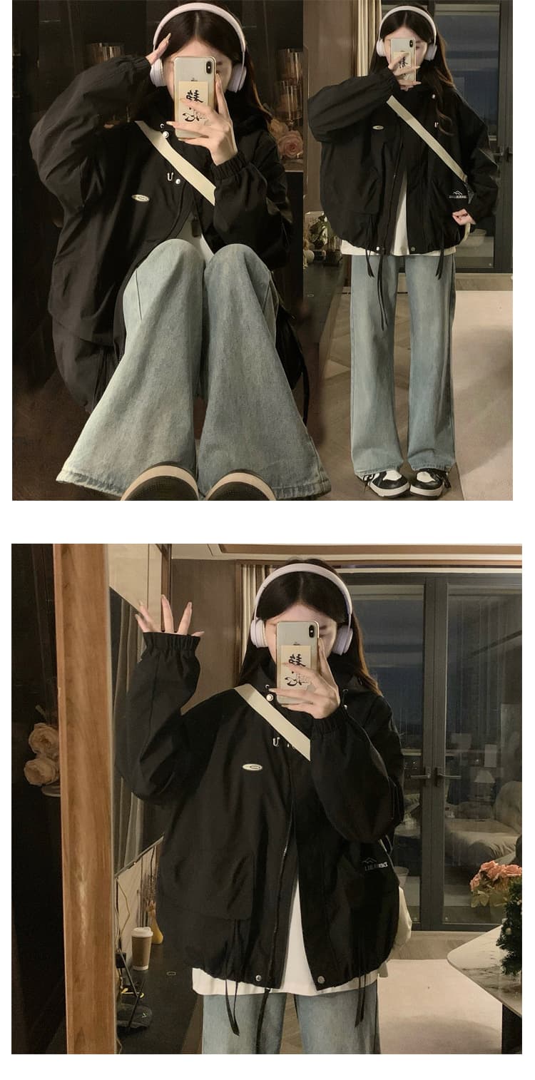 가을 의상 재킷 오픈 가디건 후드 자켓 방풍 물 지퍼 자수 빅 포켓 여성 의류 학원 스타일 패션 섹션 상세 이미지 18