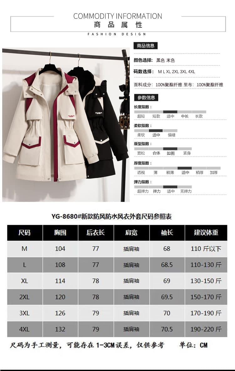 봄 드레스 자수 방풍 방수 후드 슬림해 보이는 오픈 가디건 새로운 재킷 재킷 중간 길이 빅 포켓 배색 패치워크 상세 이미지 7