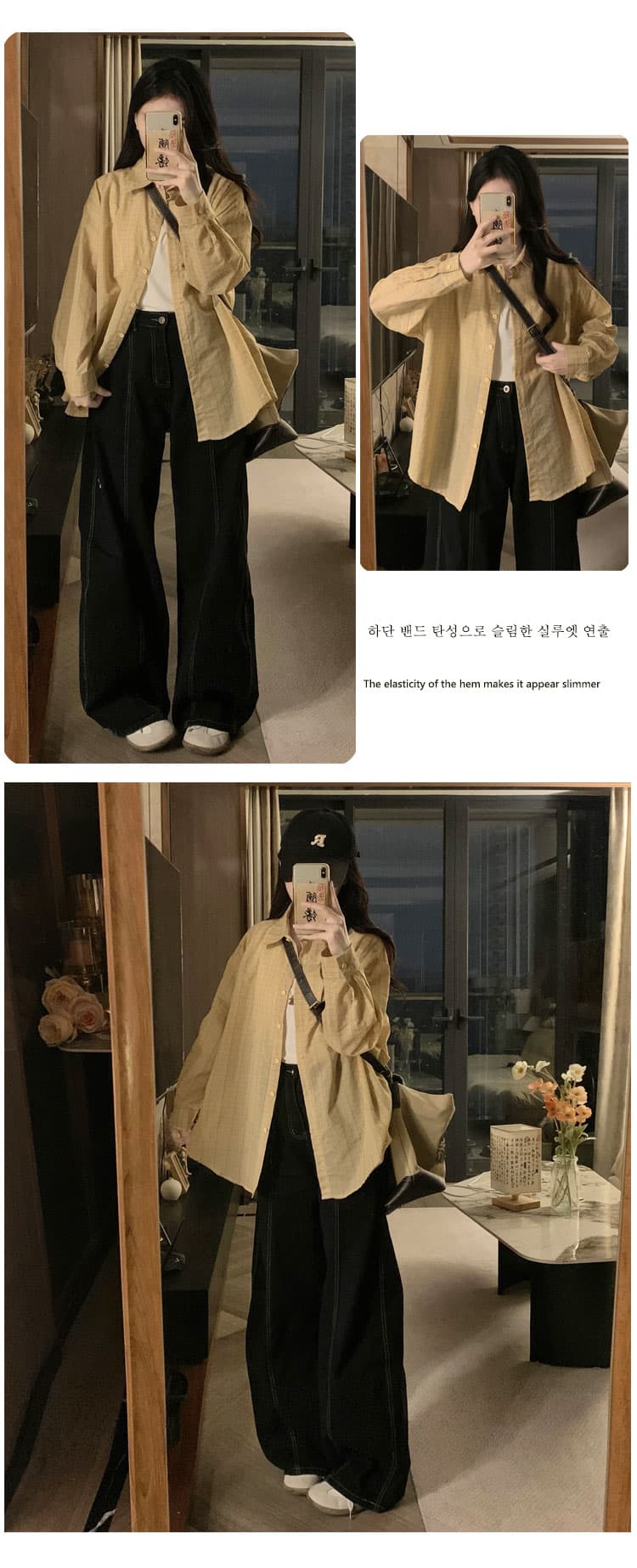 가을 의상 새로운 학원 스타일 체크무늬 루즈핏 폴로 칼라 긴팔 셔츠 패션 맨위 봄 가을 다용도 중간 길이 캐주얼 상세 이미지 7