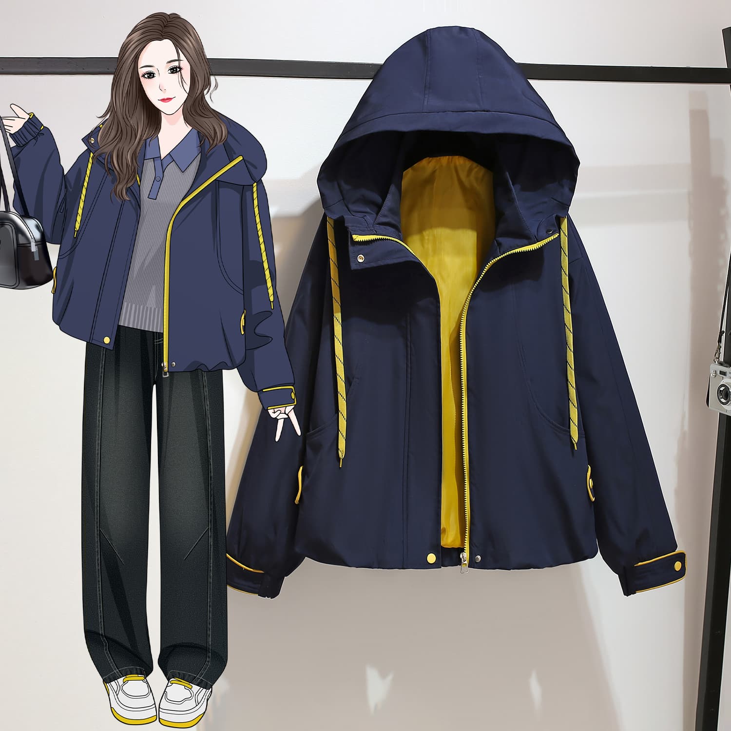 새로운 봄 드레스 맨위 카디건 코트 후드 배색 패치워크 캐주얼 루즈핏 표지 배 슬림해 보이는 지방 m 200 kg 방수