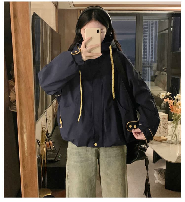 봄과 가을 미니멀리즘 단색 재킷 200 kg 자이언트 슬림해 보이는 표지 고기 재킷 맨위 방풍 방수 오픈 가디건 자켓 상세 이미지 8