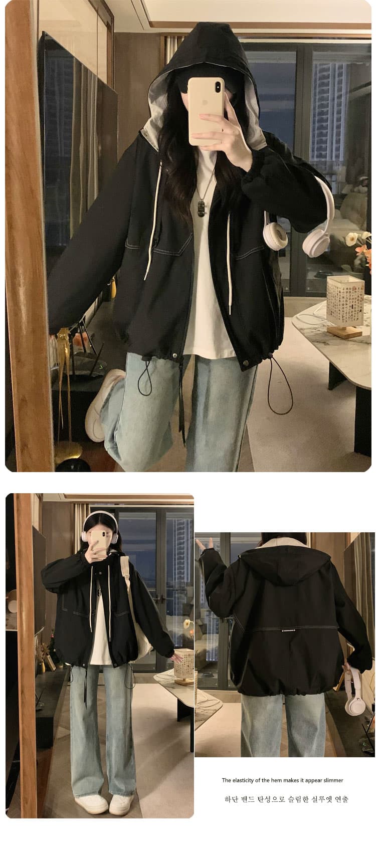 자켓 방수 야외 재킷 후드 오픈 가디건 명시적 스티치 장식 맨위 루즈핏 표지 배 슬림해 보이는 봄 신제품 긴팔 상세 이미지 8