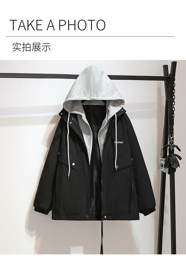 페이크 레이어드 더블 지퍼 자켓 방수 재킷 빅 사이즈 여성 의류 지방 mm 200 kg 봄 드레스 긴팔 오픈 가디건 맨위 상세 이미지 12