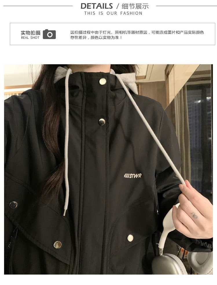 봄 드레스 페이크 레이어드 더블 지퍼 새로운 재킷 재킷 방수 후드 여성 방풍 방수 재킷 오픈 가디건 맨위 상세 이미지 11