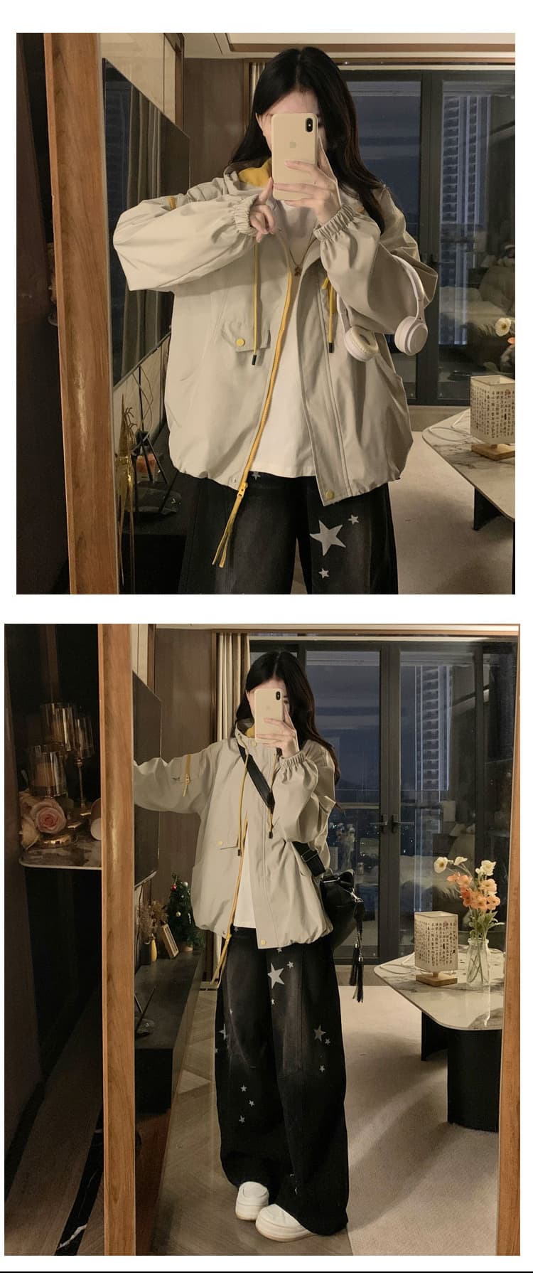 자수 학원 스타일 재킷 자켓 방수 빅 사이즈 루즈핏 슬림해 보이는 배색 맨위 오픈 가디건 후드 봄 드레스 새로운 상세 이미지 10