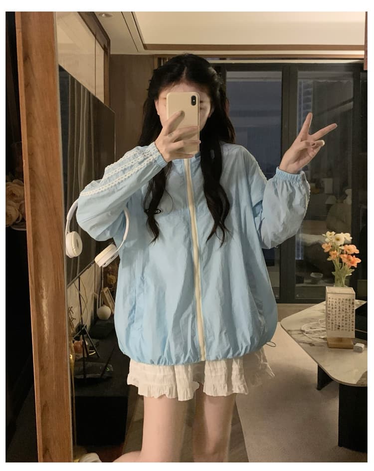 여름 드레스 긴팔 자외선 차단 의류 국방 자외선 빅 사이즈 루즈핏 녹색 레이스 맨위 오픈 가디건 지퍼 신제품 야외 상세 이미지 9